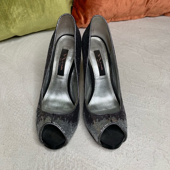 Ombre silver sequins Nina New York heels peep toe - Picture 2 of 6